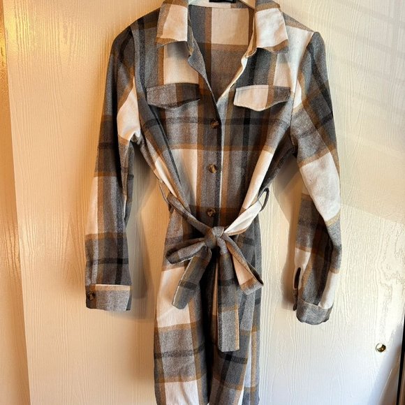 SHEIN Women's Plaid Overcoat with Flap Pockets, Multicolor, Size L - Picture 3 of 5